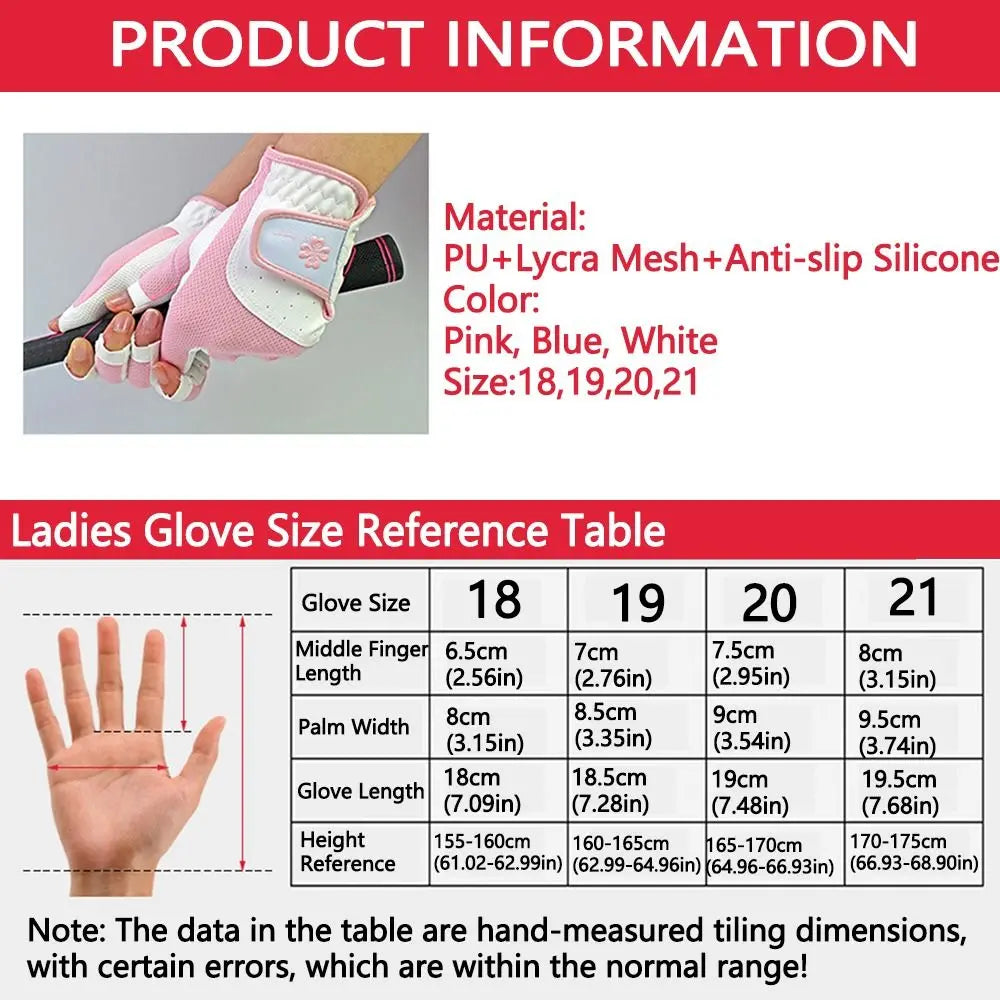 Comfortable Women's Sport Gloves Fingerless Non-slip Ladies Golf Gloves Left Right Hand Mesh Golf Mittens Outdoor Sports
