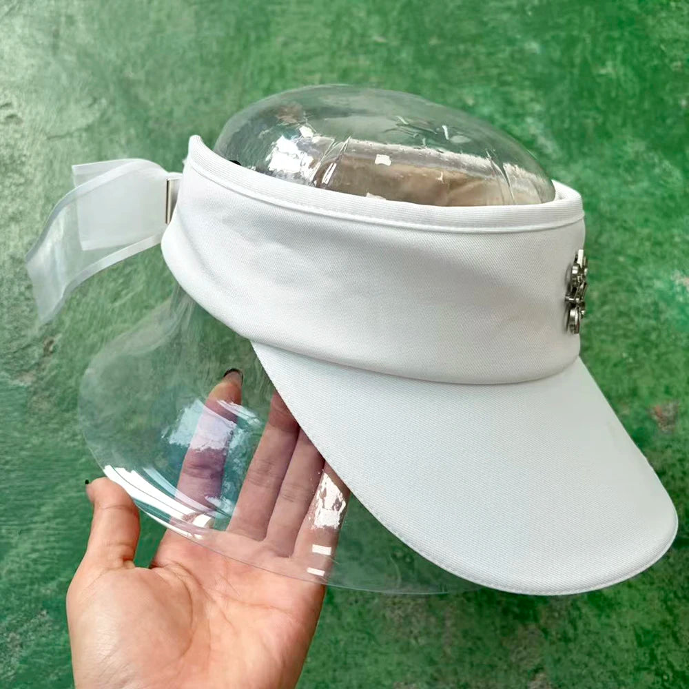Women Golf Visor Hat with Bowknot Pleated Sports Sun Visor Outdoor Casual Anti-UV Empty Top Cap for Spring Autumn
