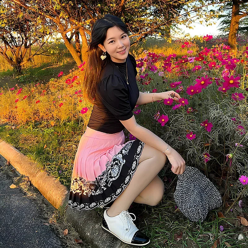 MG Golf Outfits Women's Puff Sleeved Round Neck T Shirt Casual Slim-fit Shirt Quick-drying Breathable Golf Skorts Pleated Skirt