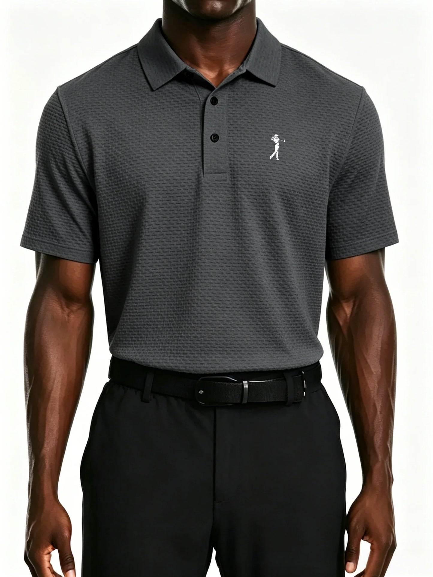 mens golfer logo jacquard polo shirt breathable quick dry fabric casual business golf short sleeve top