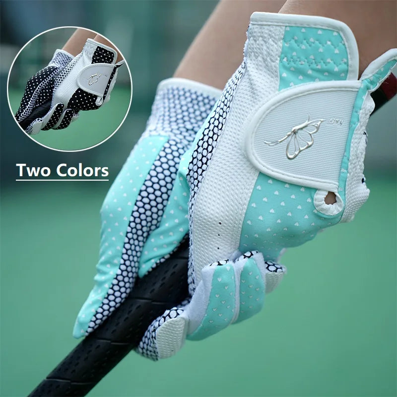 Golfist 1 Pair Golf Gloves for Women's Anti-Slip Sheepskins Golfs Gloves Soft Breathable Mittens Sunscreen Training Handcover