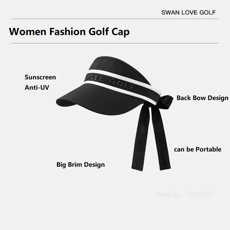 2025 SG Women's Golf Hat Outdoor Sports UV Protection Cap Sunscreen Empty Top Hat Versatile No Top Sunshade Cap WIth Bowknot
