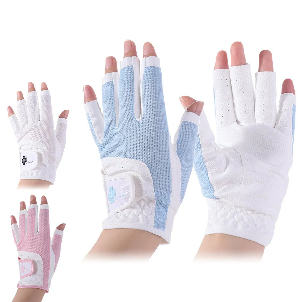 Comfortable Women's Sport Gloves Fingerless Non-slip Ladies Golf Gloves Left Right Hand Mesh Golf Mittens Outdoor Sports