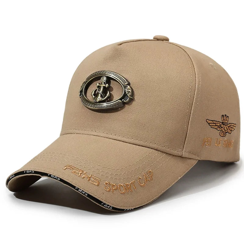 Men Women Fashion Baseball Cap with Metal Anchor Emblem, Adjustable Strap, Casual Outdoor Sports Hats for Golf, Hiking,Running