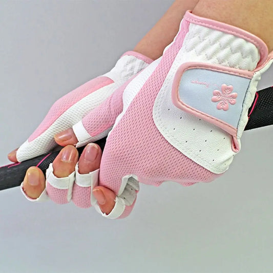 Comfortable Women's Sport Gloves Fingerless Non-slip Ladies Golf Gloves Left Right Hand Mesh Golf Mittens Outdoor Sports