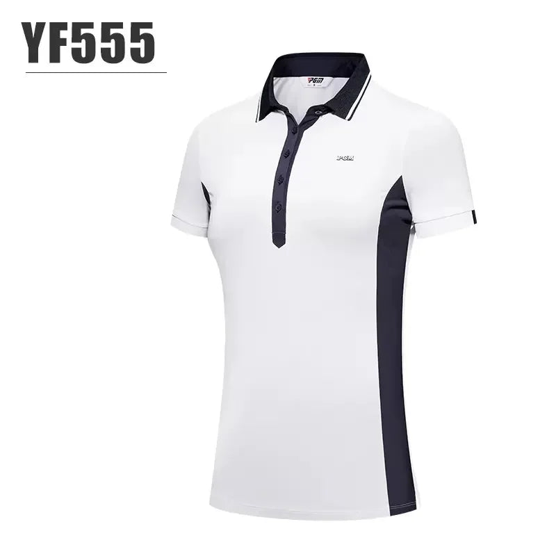 PGM Female Summer Breathable Golf Polo T-shirts Women Short-sleeved Slim Shirts Patchwork Casual Sports Tops Golf Clothing S-XL