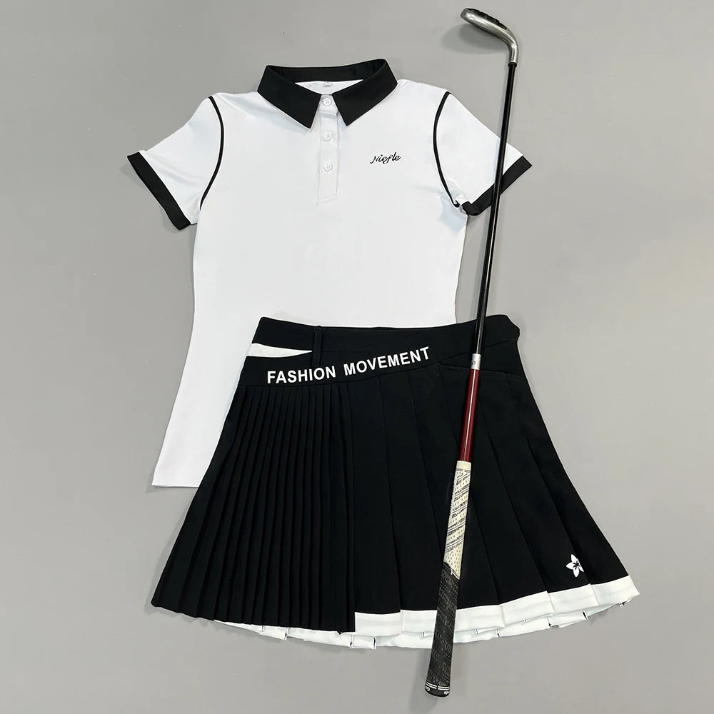 Golf Women's Summer Short-sleeved Top Color Contrast Slim-fit Quick-drying Polo Shirt High-end Outdoor Leisure Sports Suit
