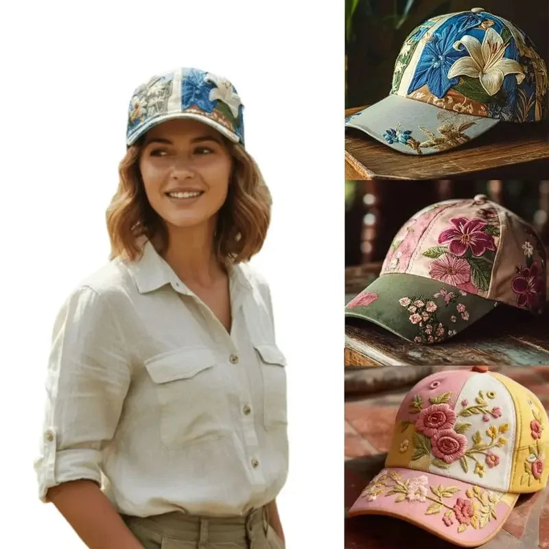 Elegant and elegant women's baseball Creative Gift Polyester Unisex Hat Vintage Breathable Floral Cap  Retro Embroidered Hat