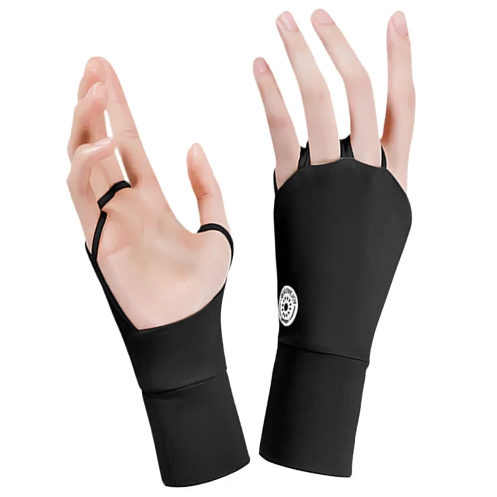 Women Protector Golf Gloves Cool Breathable Open Fingered Gloves Ice Silk Hollow Palm for Outdoor Practice Half Finger Glove
