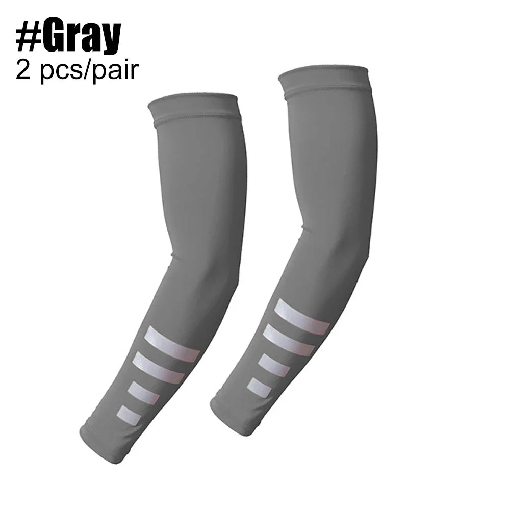 1Pair Reflective Stripe Arm Sleeves, Cooling UV Sun Protection Sports Compression for Men/Women Golf Outdoor Sports