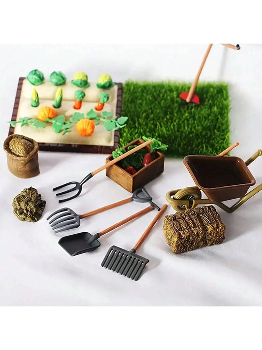 7 miniature gardening tools, outdoor planting scene tools, miniature version of vegetable and fruit planting experience