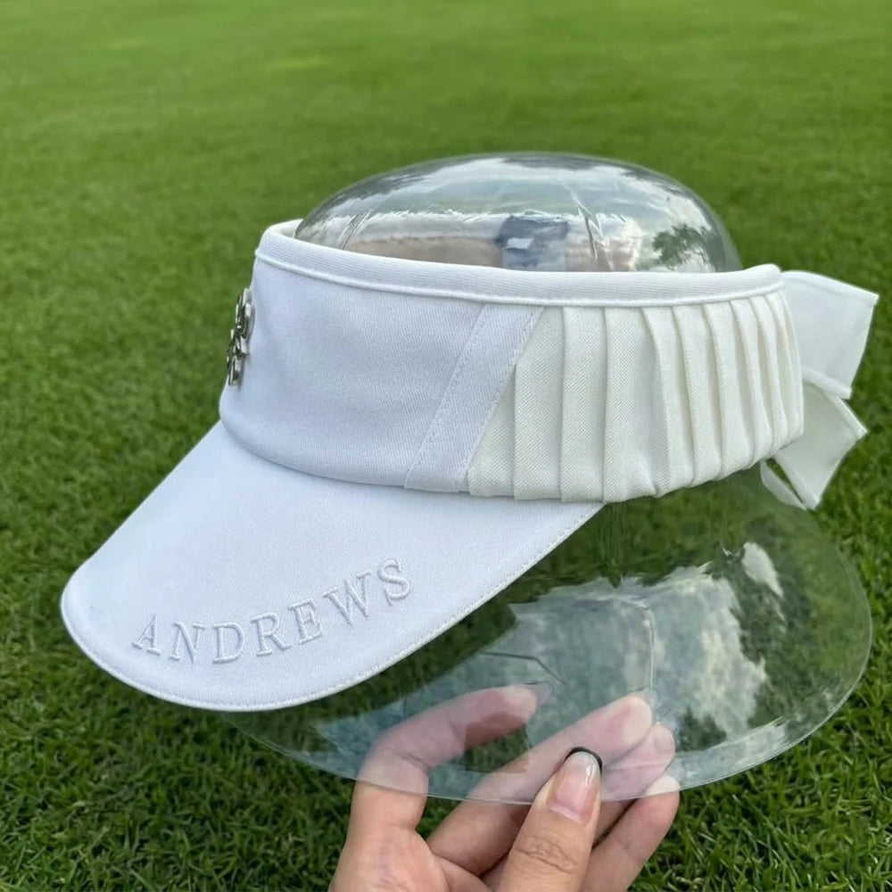 Women Golf Visor Hat with Bowknot Pleated Sports Sun Visor Outdoor Casual Anti-UV Empty Top Cap for Spring Autumn
