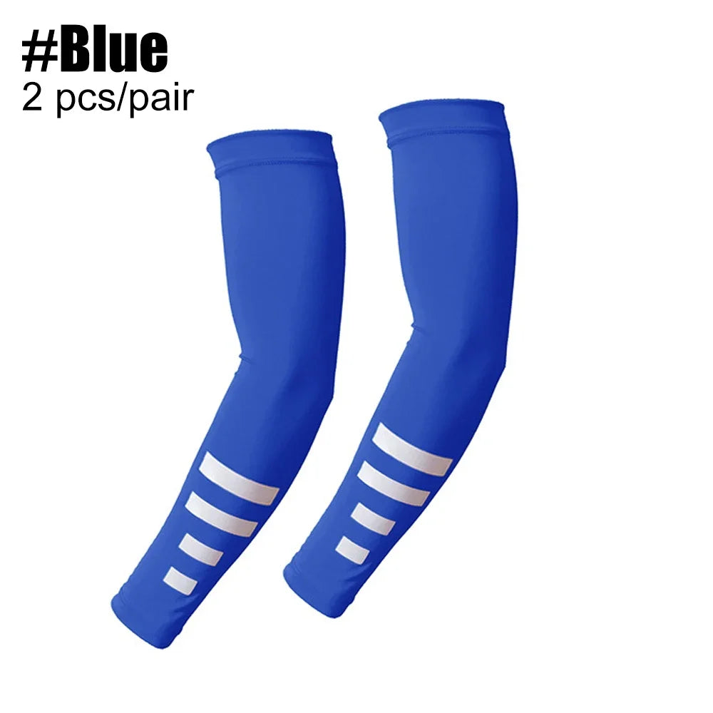 1Pair Reflective Stripe Arm Sleeves, Cooling UV Sun Protection Sports Compression for Men/Women Golf Outdoor Sports