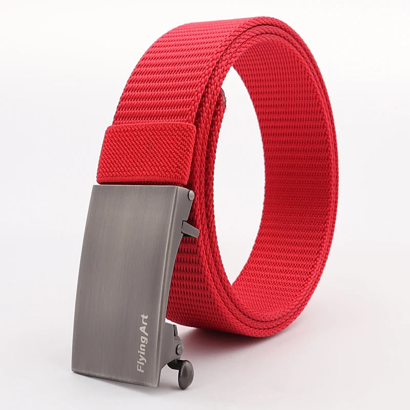 Men's Tactical Golf Sports Belt Woven Canvas Breathable Metal Automatic Buckle Tough Nylon Military Belt in Big Sizes 100-160cm