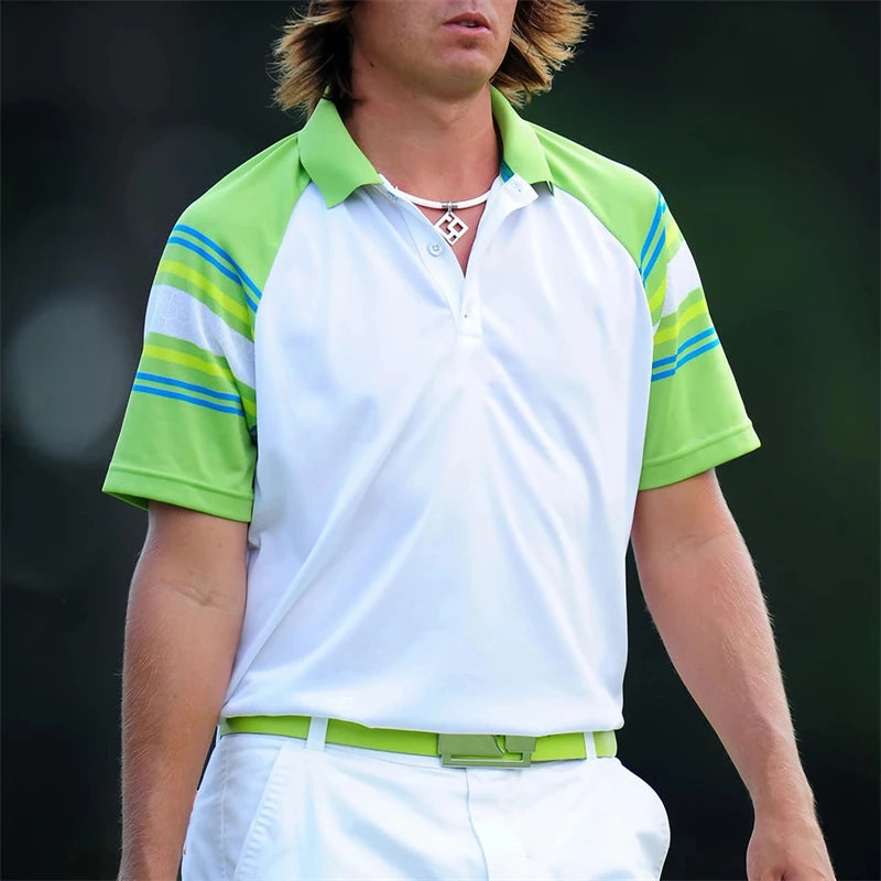 Fashion Striped Graphic Golf Polo Shirts For Men Trendy Summer Short Sleeve 3D Printed Polo Shirt Loose Outdoor Sports Tees Tops