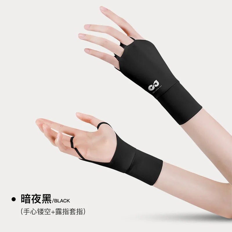 Women Half Finger Glove Cool Breathable Sun UV Protector Golf Glove Ice Silk Hollow Palm Elastic Left & Right Hand
