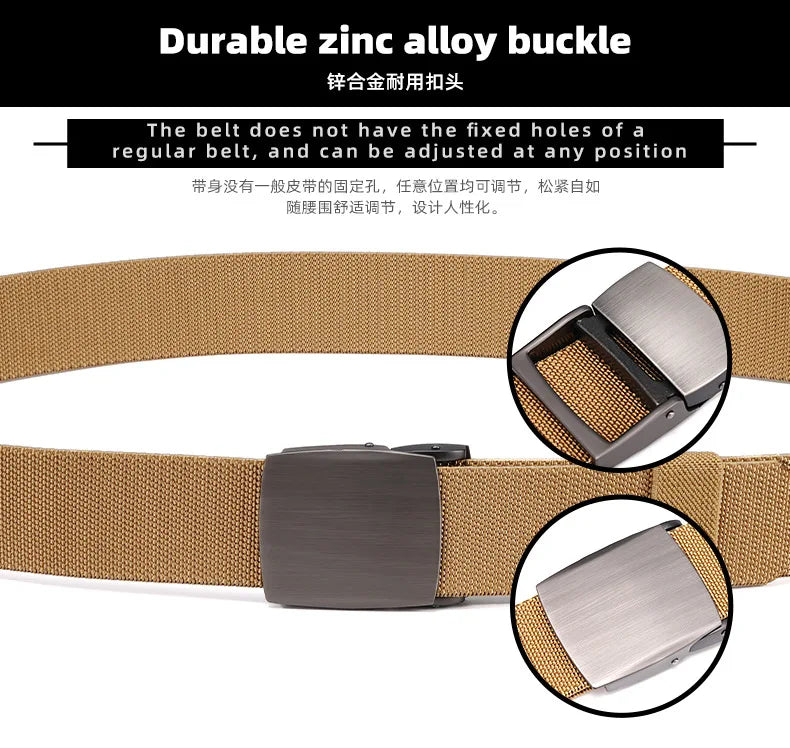 New Golf Sports Elastic Belt Fashion Belt Metal Automatic Buckle Tough Stretch Nylon Men Work belt 120CM Big Size Belts