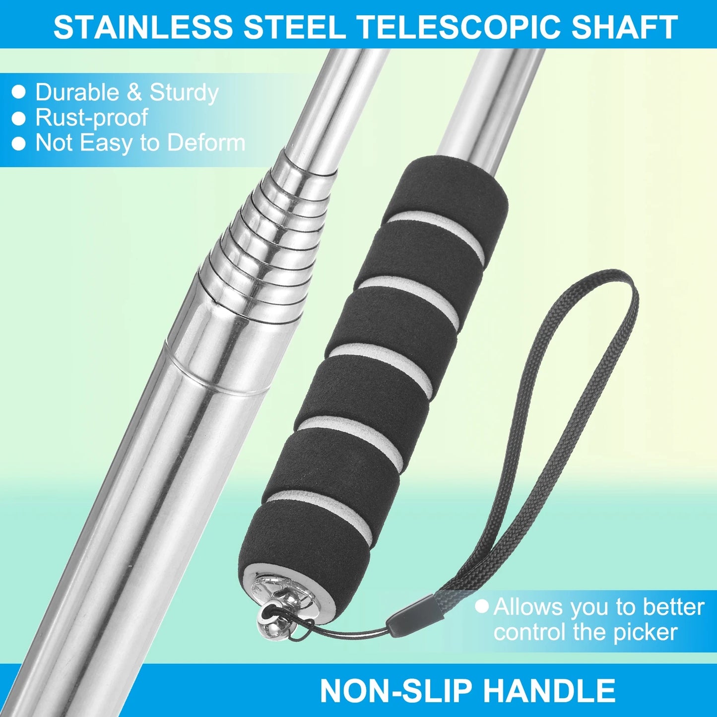 Golf Ball Retriever Telescopic 9Ft Stainless Steel Head Ball Grabber w Lanyard for Water Golf Ball Picker Tool Golf Accessories