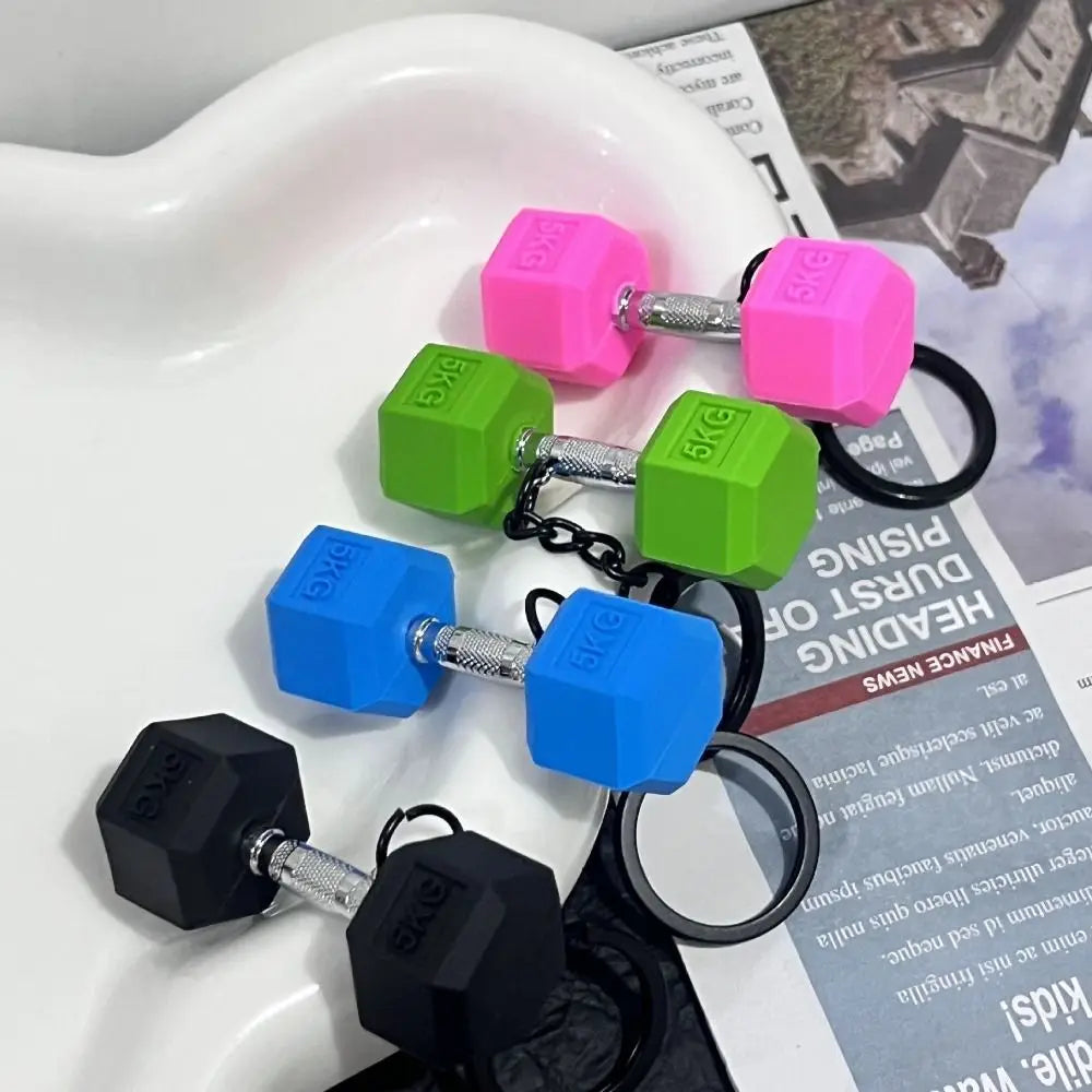 Fitness Equipment Dumbbell Keychain PVC Alloy Bag Charm Sports Key Ring Hanging Ornament Mini Barbell Pendant