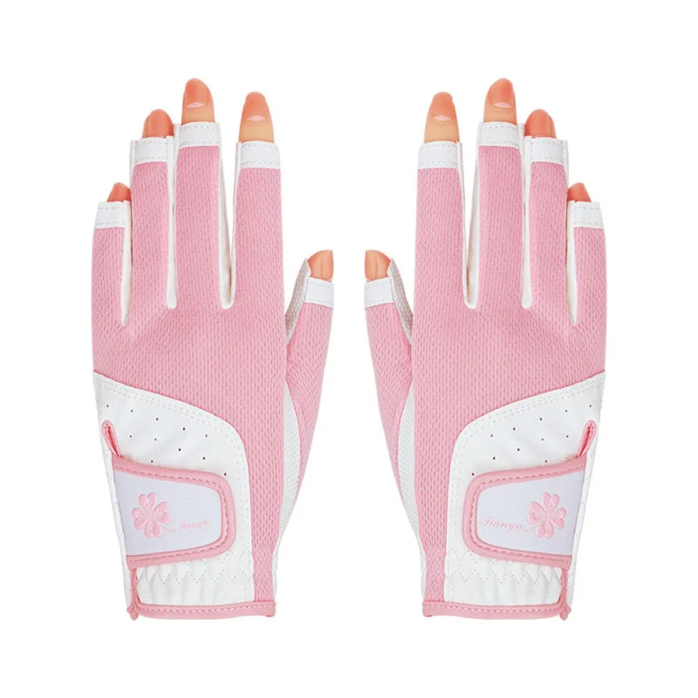 Comfortable Women's Sport Gloves Fingerless Non-slip Ladies Golf Gloves Left Right Hand Mesh Golf Mittens Outdoor Sports