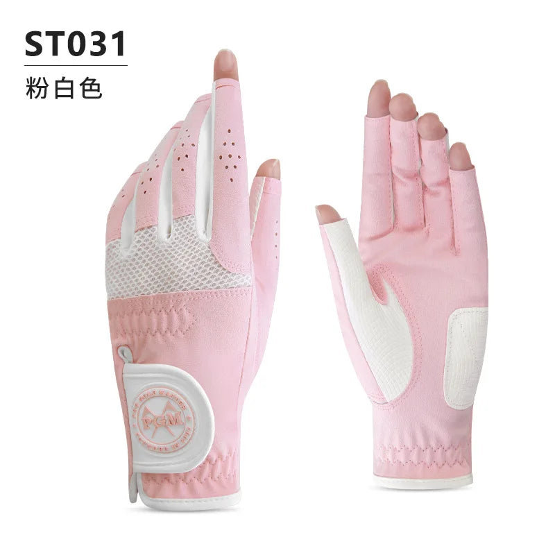 PGM Women Golf Gloves 1 Pair Made of Microfiber Fabric Breathable Wear-resistant Anti Slip Soft Color Matching ST031/ST034