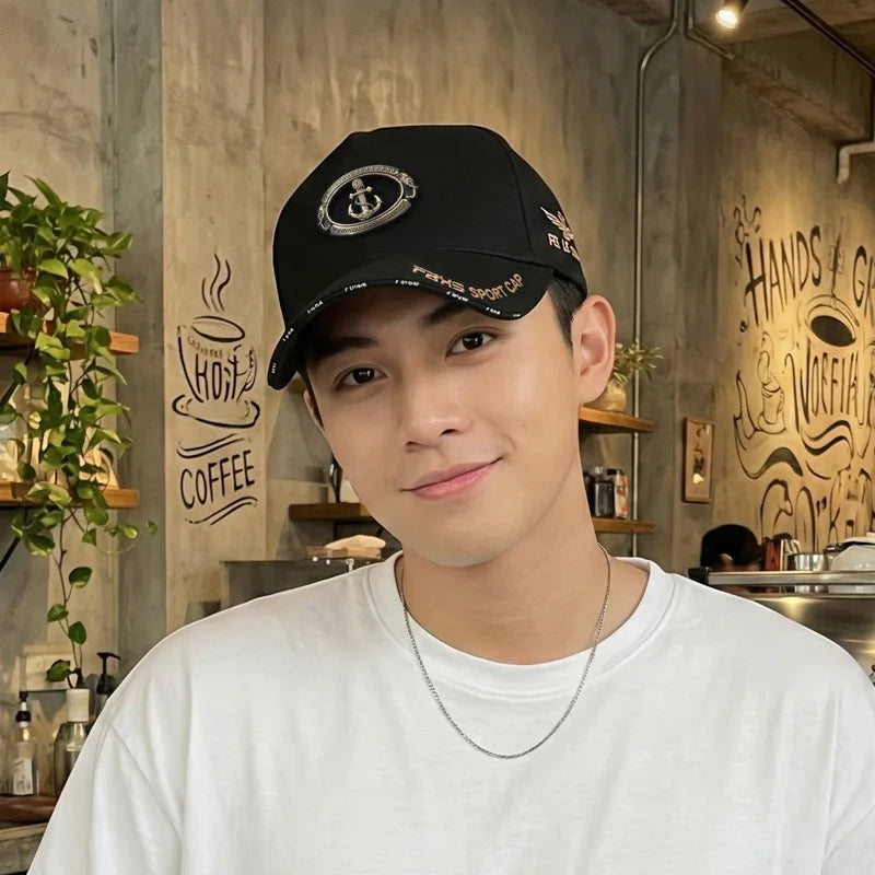 Men Women Fashion Baseball Cap with Metal Anchor Emblem, Adjustable Strap, Casual Outdoor Sports Hats for Golf, Hiking,Running