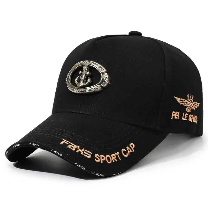 Men Women Fashion Baseball Cap with Metal Anchor Emblem, Adjustable Strap, Casual Outdoor Sports Hats for Golf, Hiking,Running