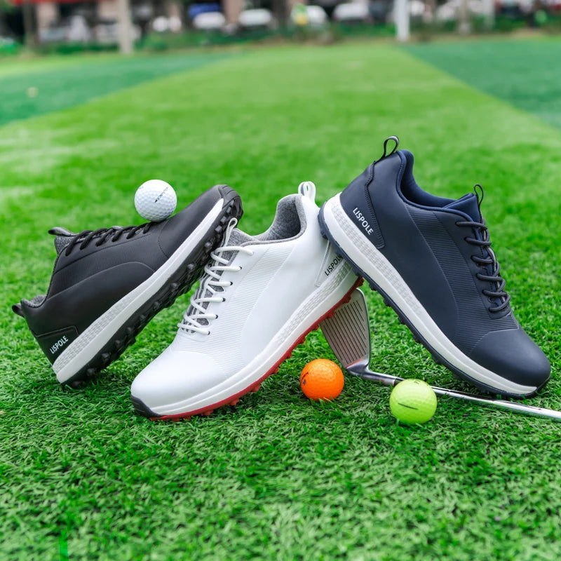 Men’s Golf Shoes Breathable Leather Golf Sneakers Non-slip Spikeless Golf Trainers Outdoor Sports Lace-up Golf Training Shoes