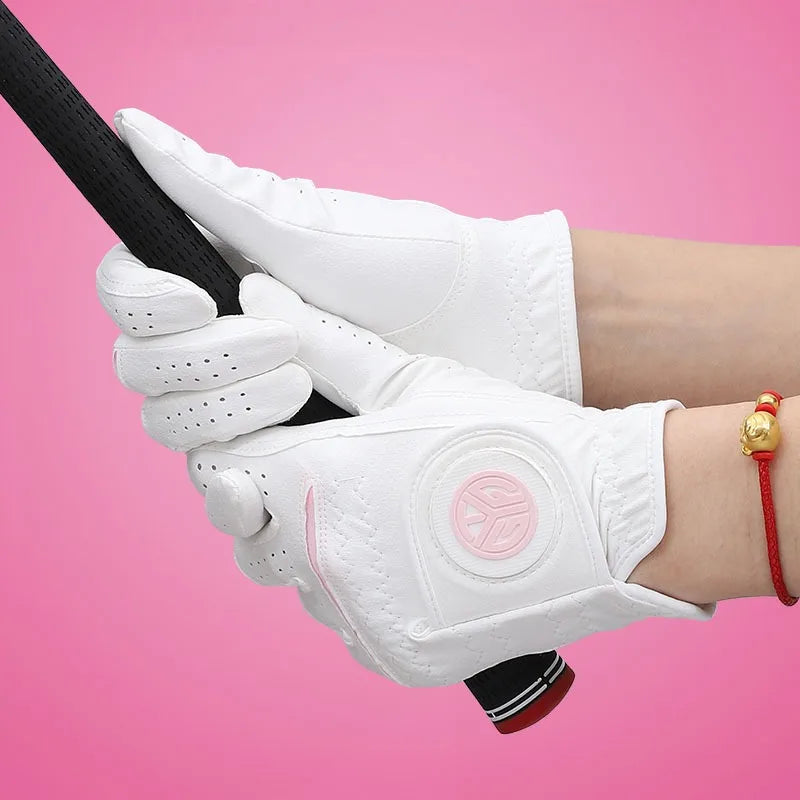 Golfist 1 Pair Women Breathable Non-slip Golf Gloves Ladies Lambskin Leather Sport Mittens Elastic Left Right Hand Golf Gloves