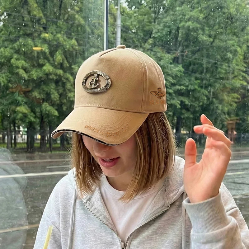 Men Women Fashion Baseball Cap with Metal Anchor Emblem, Adjustable Strap, Casual Outdoor Sports Hats for Golf, Hiking,Running