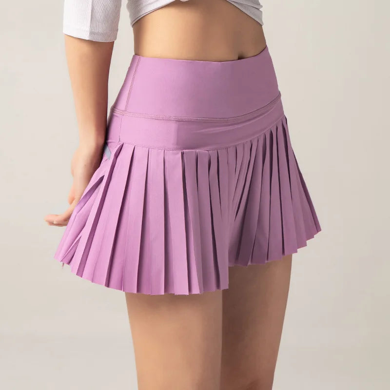Women's Pleated Tennis Skirt Built-in Shorts Anti-See-Through High Waist Quick Dry Golf Yoga Running Skirt