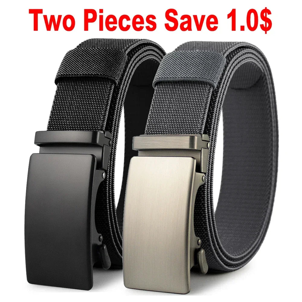 Golf Sports Elastic Belt Tactical Belt Metal Automatic Buckle Tough Stretch Nylon Men Military Belt 115-135CM Big Size Belts
