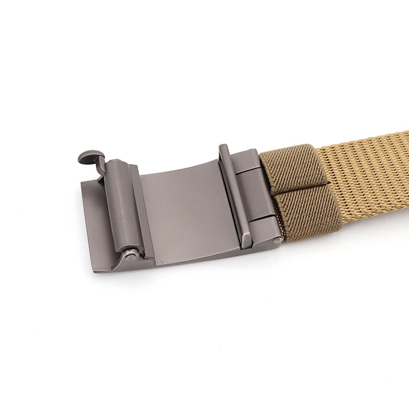 Men's Tactical Golf Sports Belt Woven Canvas Breathable Metal Automatic Buckle Tough Nylon Military Belt in Big Sizes 100-160cm