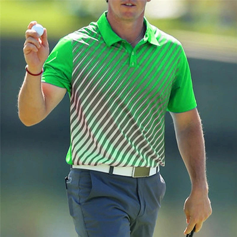 Fashion Striped Graphic Golf Polo Shirts For Men Trendy Summer Short Sleeve 3D Printed Polo Shirt Loose Outdoor Sports Tees Tops