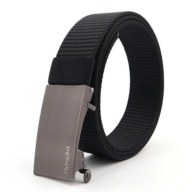 Men's Tactical Golf Sports Belt Woven Canvas Breathable Metal Automatic Buckle Tough Nylon Military Belt in Big Sizes 100-160cm