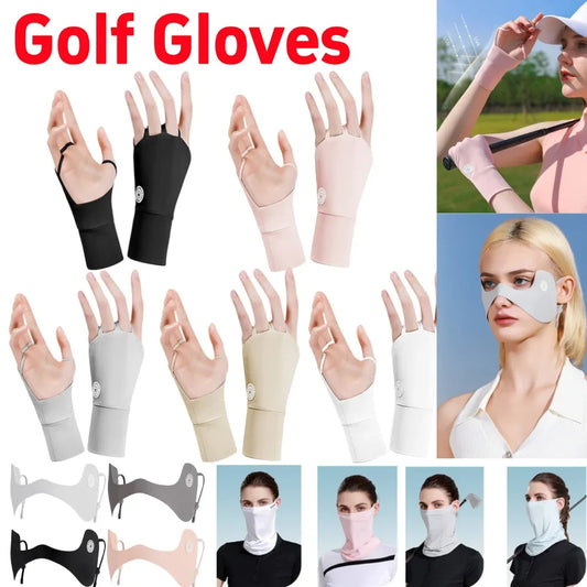 Women Protector Golf Gloves Cool Breathable Open Fingered Gloves Ice Silk Hollow Palm for Outdoor Practice Half Finger Glove