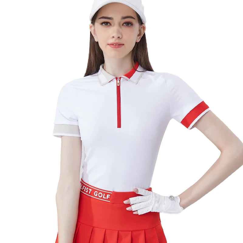 Golfist 2024 New Golf Wear Ladies Polo Shirt Zipper Short Sleeve T-shirt Quick Dry Outdoor Athletic Tops Women's Golf Clothing