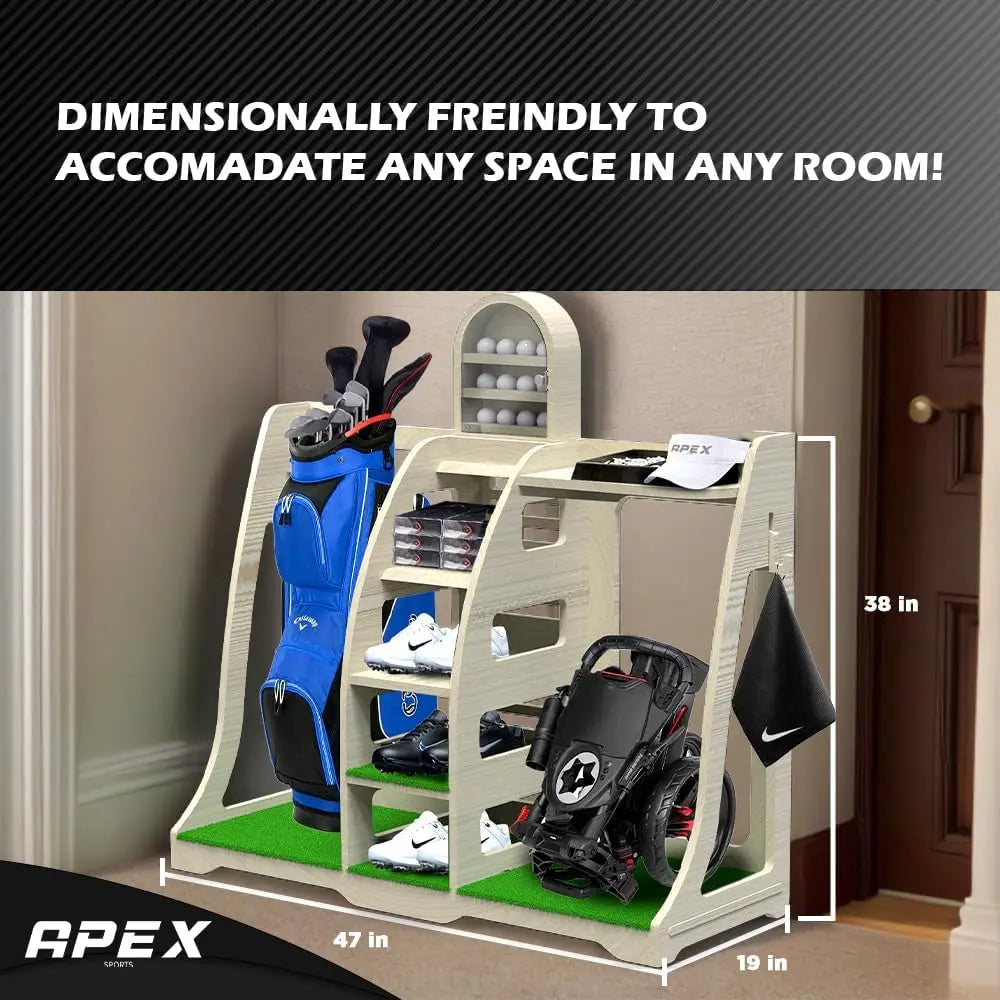 Sports Golf Bag Organizer - Handcrafted Wood Design, Golf Bag Stand Golf Storage Shelves, Garage Rack