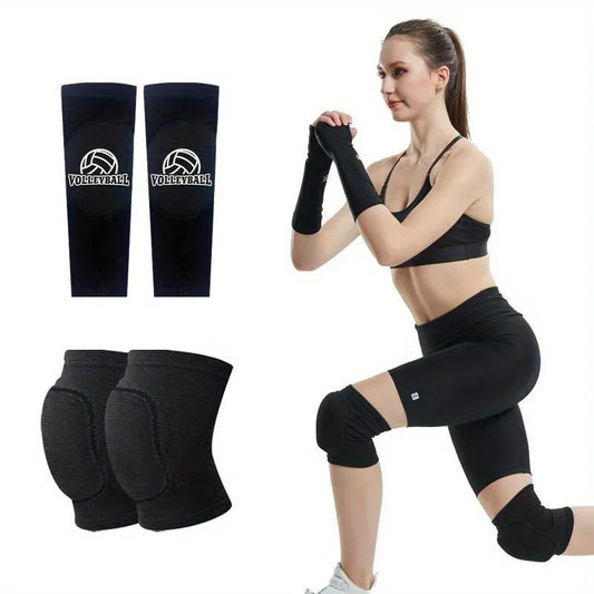 2 Pairs Volleyball Accessories, Include 1pair Volleyball Knee brace & 1pair Volleyball Arm Sleeves with Thumb Holes
