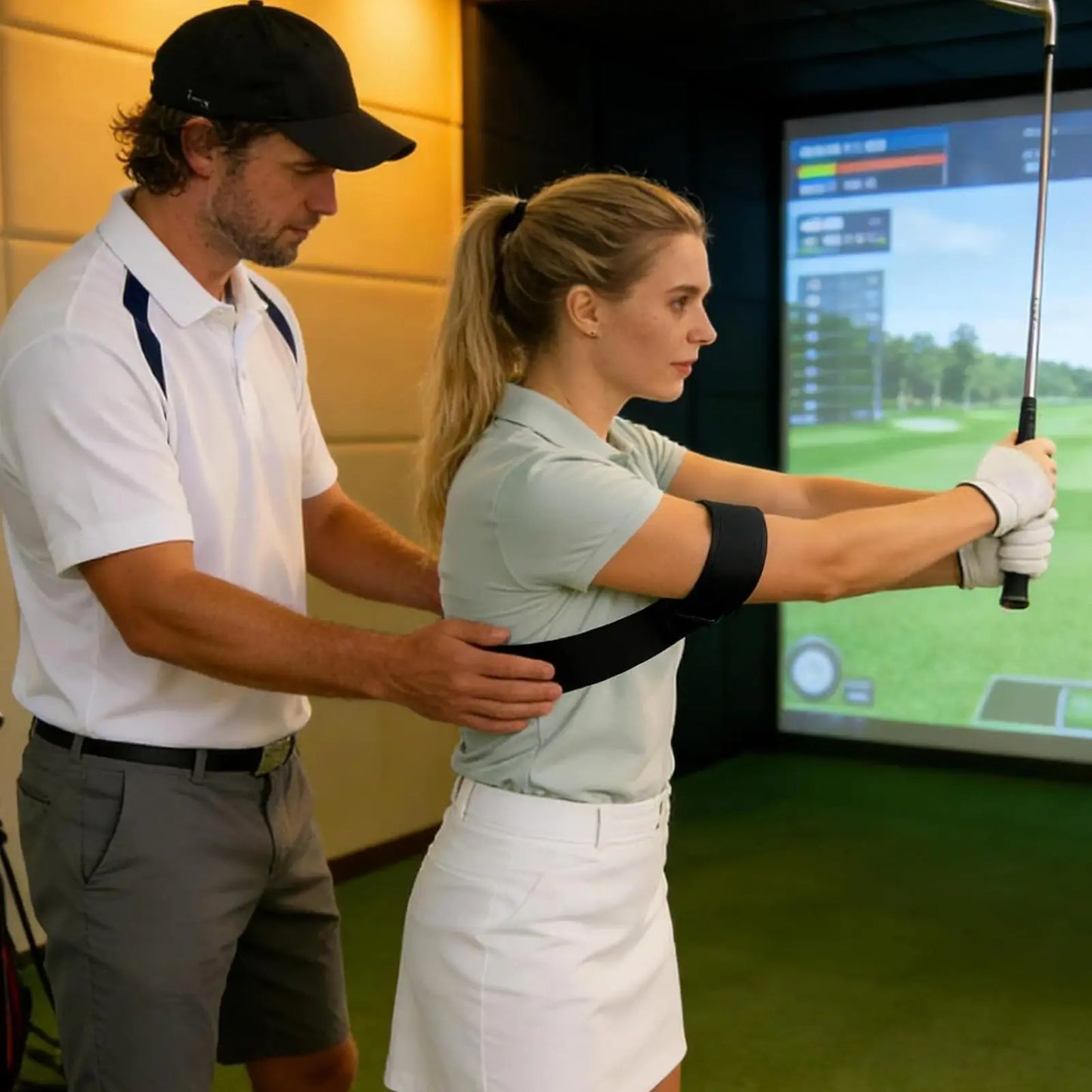 Golf Swing Trainer & Putting Aid Adjustable Practice Arm Band for Swing Stability, Indoor Outdoor Home Use for Golfers Beginner