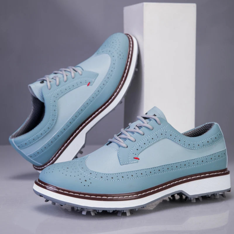 Men's Waterproof Golf Shoes Outdoor Professional Golf Shoes High-Quality Lace-Up Leather Walking Shoes