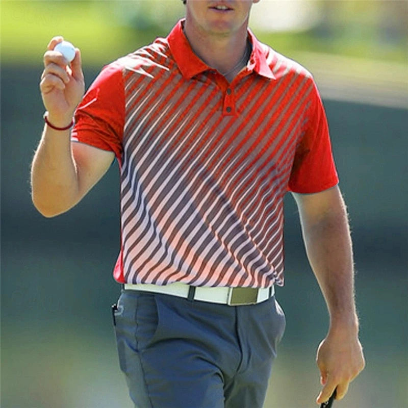 Fashion Striped Graphic Golf Polo Shirts For Men Trendy Summer Short Sleeve 3D Printed Polo Shirt Loose Outdoor Sports Tees Tops