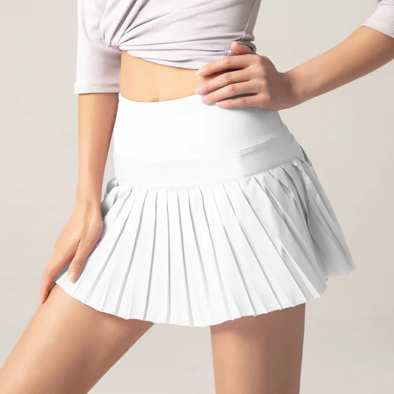 Women's Pleated Tennis Skirt Built-in Shorts Anti-See-Through High Waist Quick Dry Golf Yoga Running Skirt