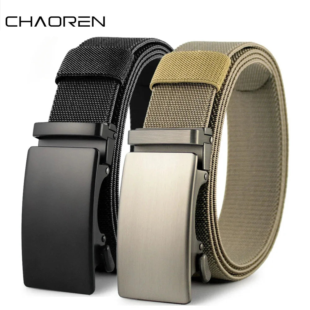 Golf Sports Elastic Belt Tactical Belt Metal Automatic Buckle Tough Stretch Nylon Men Military Belt 115-135CM Big Size Belts