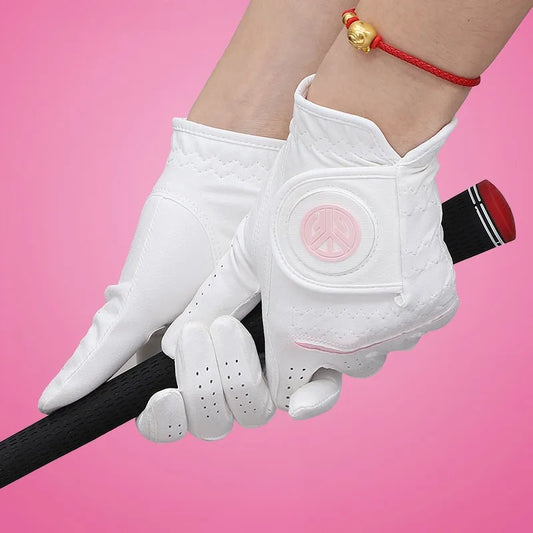 Golfist 1 Pair Women Breathable Non-slip Golf Gloves Ladies Lambskin Leather Sport Mittens Elastic Left Right Hand Golf Gloves