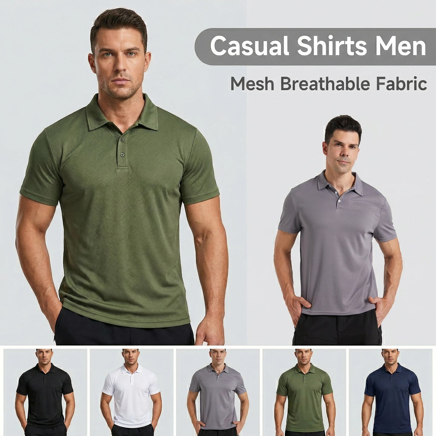 Summer Golf Shirts for Men Quick Dry Polo Shirts for Men Short Sleeve Mesh Breathable Moisture Wicking Casual T Shirt