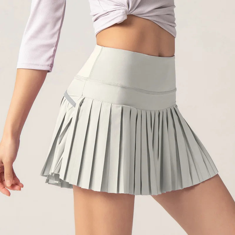 Women's Pleated Tennis Skirt Built-in Shorts Anti-See-Through High Waist Quick Dry Golf Yoga Running Skirt