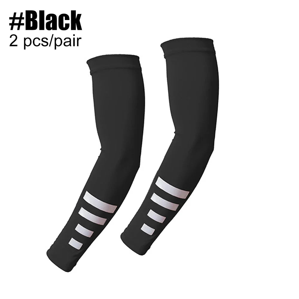 1Pair Reflective Stripe Arm Sleeves, Cooling UV Sun Protection Sports Compression for Men/Women Golf Outdoor Sports