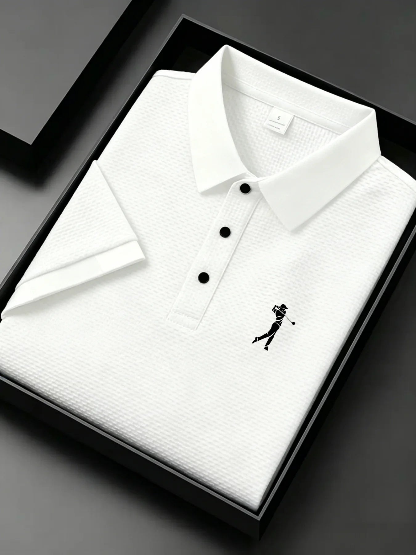 mens golfer silhouette jacquard polo shirt breathable quick dry fabric casual business golf outdoor daily short sleeve top