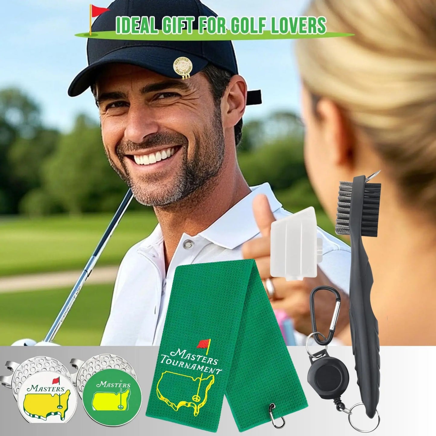 6 Pcs Golf Accessories Cleaning Set, Include 4 pcs golf marker 1 golf towel 1 golf brush,Creative Golf Gift For Golf Lovers